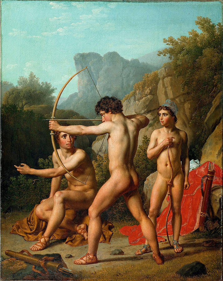 three-spartan-boys-practising-archery-christoffer-wilhelm-eckersberg